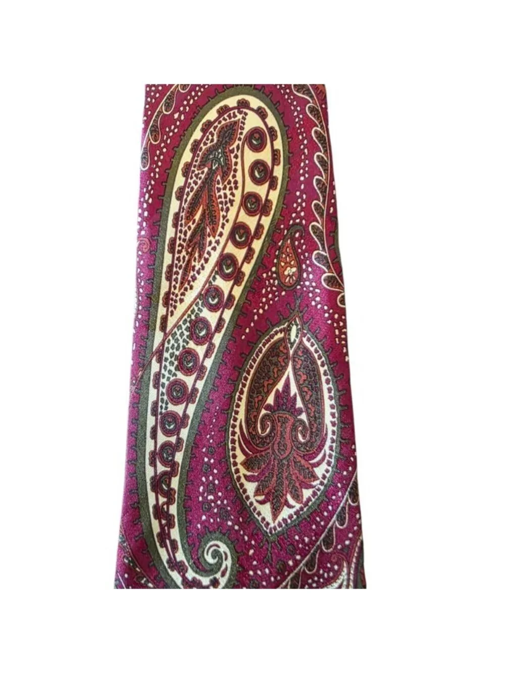 Vintage Indian Head Paisley Necktie Burgundy Red Green Cream Handmade Tie